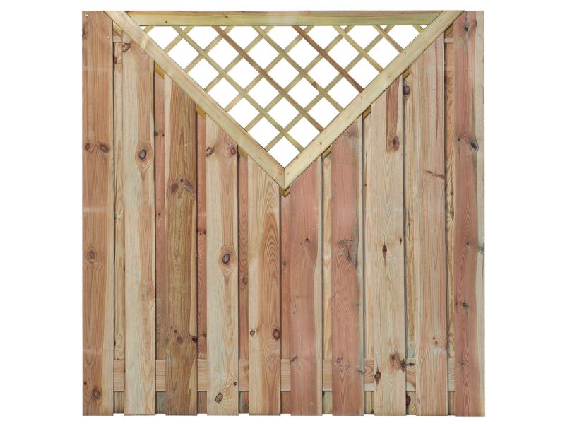 Standaard Hout-Beton Systeem Tuinscherm 21-planks met V-trellis