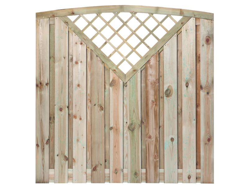 Standaard Hout-Beton Systeem Tuinscherm Toog 21-planks met V-trellis